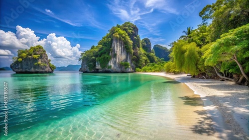Obraz na płótnie Tropical paradise with crystal-clear waters and powdery white sand beach at Hong Island in Thailand, hong island, thailand w salonie