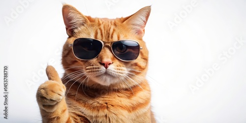 Obraz na płótnie Whiskered feline in shades exudes suave demeanor as it extends a paw in approval, ginger, adventurous, ginger, adventurous w salonie