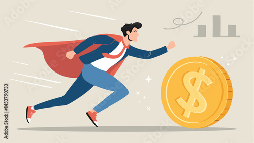 Businessman In Cape Running Towards Money Achieving Financial Success Growth