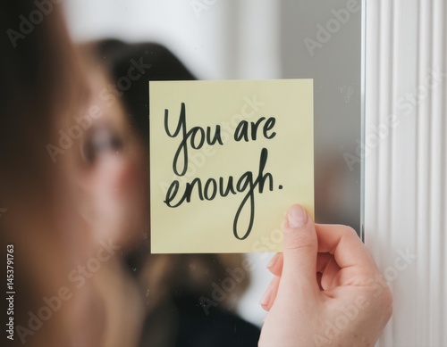 You are enough reminder on sticky note for self love and positive affirmation and mental health tips mental health
