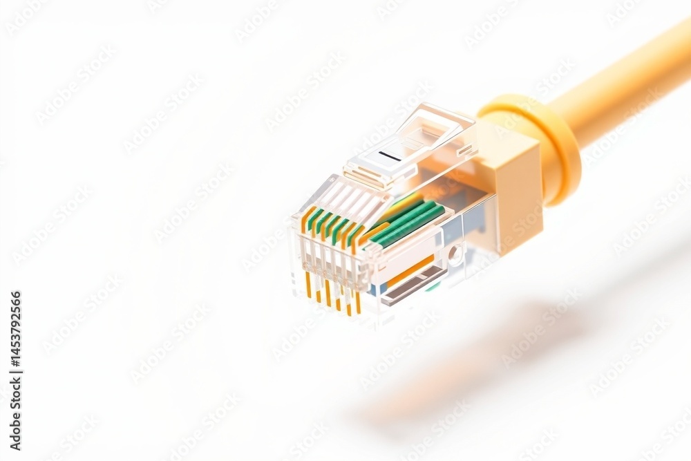 3D render of LAN internet cable in modern server room with white background, ideal for tech visuals.
3D render of LAN internet cable in modern server room with white background, ideal for tech visuals.