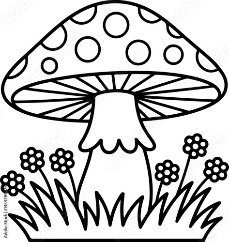 Dotted Mushroom in a Field of Flowers