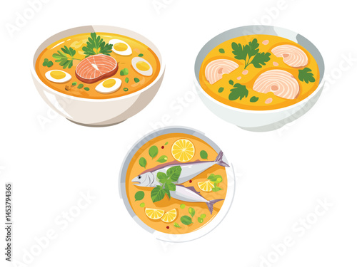 vector illustration of a turkish food Balık Çorbası (Fish Soup)
