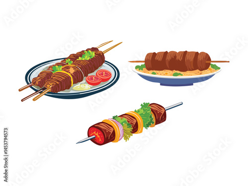 vector illustration of a turkish food Cağ Kebabı (Rotisserie-Style Kebab from Erzurum)