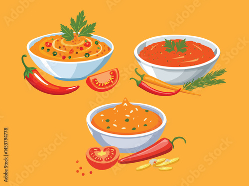 vector illustration of a turkish food Ezme (Spicy Tomato and Pepper Dip)