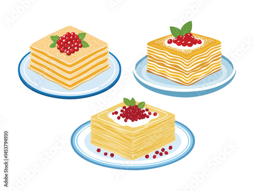 vector illustration of a turkish food Güllaç (Layers of Pastry with Milk and Pomegranate, Traditionally Eaten During Ramadan)