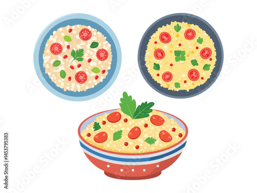 vector illustration of a turkish food Kısır (Fine Bulgur Salad with Tomatoes, Herbs, and Pomegranate)