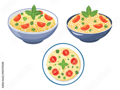 vector illustration of a turkish food Kısır (Bulgur Salad with Tomato, Parsley, and Mint)