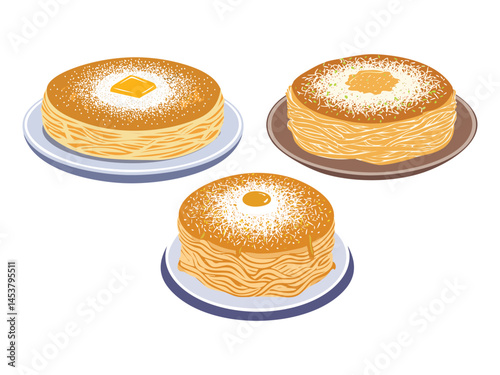 vector illustration of a turkish food Künefe (Shredded Phyllo with Cheese and Syrup)