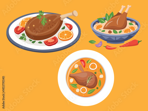 vector illustration of a turkish food Kuzu Tandır (Slow-Cooked Lamb)