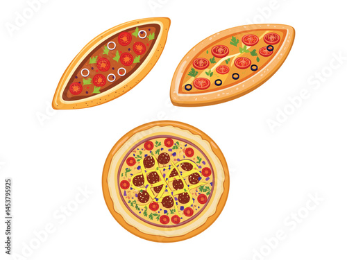 vector illustration of a turkish food Pide (Turkish Flatbread, Often Topped Like Pizza)