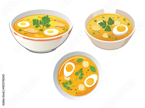 vector illustration of a turkish food Tavuk Suyu Çorbası (Chicken Broth Soup)