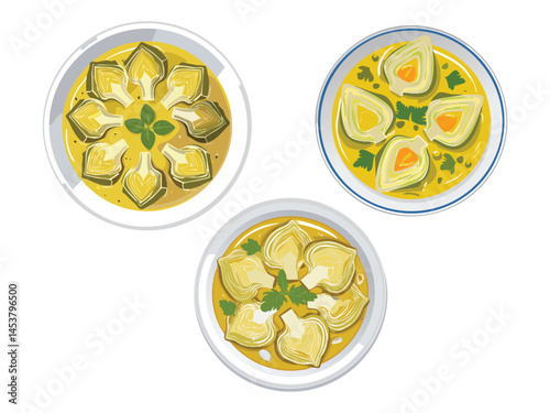 vector illustration of a turkish food Zeytinyağlı Enginar (Artichokes in Olive Oil)