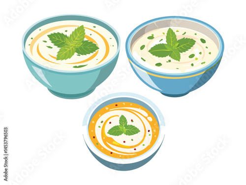 vector illustration of a turkish food Yayla Çorbası (Yogurt and Mint Soup)