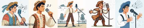 vector of farmer singing using microphone