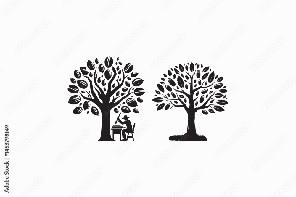 Naklejka premium Pecan tree vector silhouettes image adobe illustrator. eps