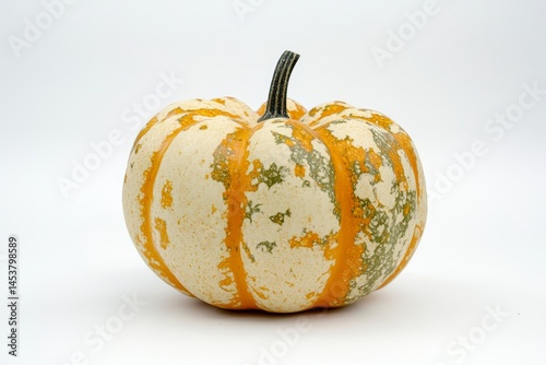 Obraz na płótnie A pumpkin is a large, round squash, typically orange and green in color. It is often associated with the fall season and used as a decoration during Halloween and Thanksgiving. w salonie