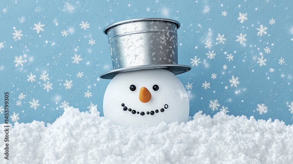 Santa Claus's hat placed on snowman's head.
