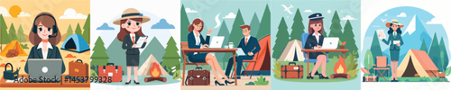 vector set of camping secretaries