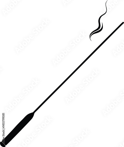 incense stick with smoke trail on white background 