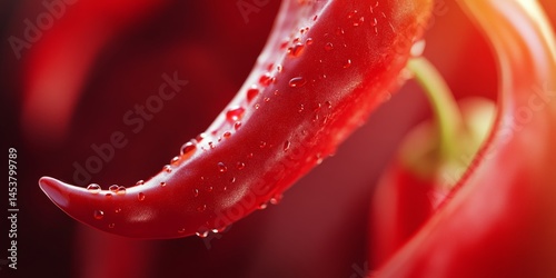 Fresh peppers with water droplets, possibly just harvested and washed.