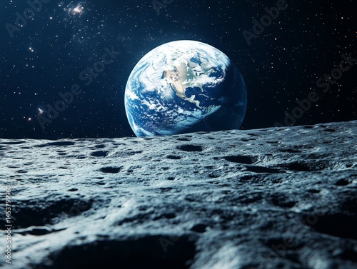 Obraz na płótnie Moon's surface with Earth in the distance. w salonie