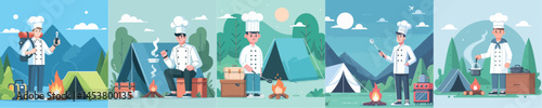 vector set of camping chefs