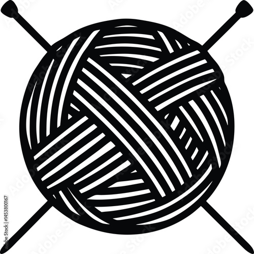 knitting yarn ball with needles on white backgroun.eps