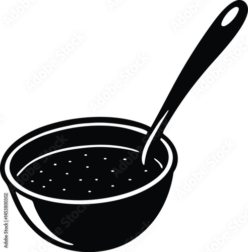 ladle with soup on white background