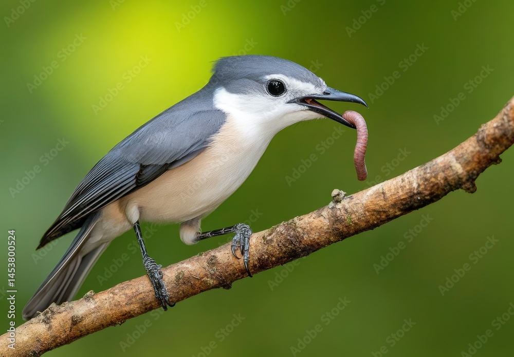 Bird Eating Worm on Branch Bird Eating Worm on Branch