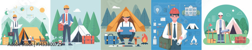 vector set of camping architects