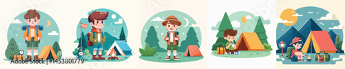 vector set of camping children