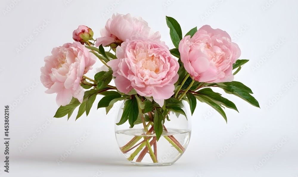 Obraz premium peony roses in a simple formed glass vase, Generative AI