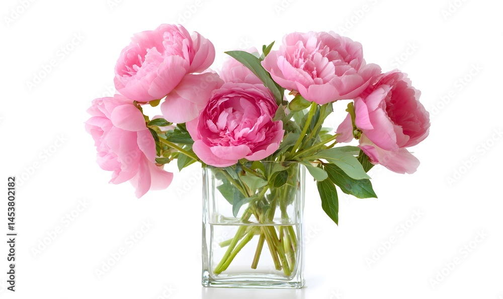 Obraz premium peony roses in a simple formed glass vase, Generative AI