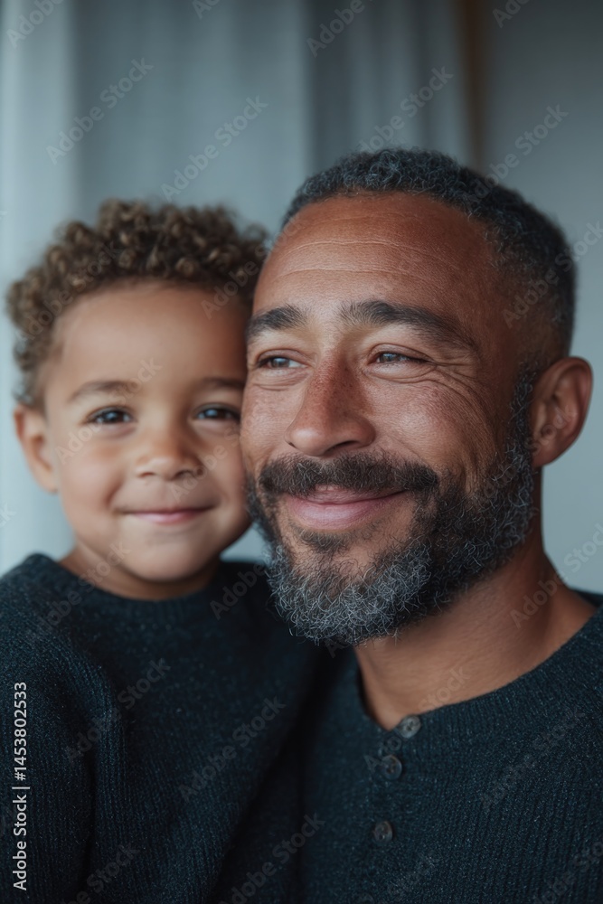 Obraz premium warmly lit scene with father and child interacting their smiles reflecting joy