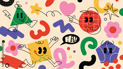 Kids and children background vector. Fun Childish hand drawn doodle design. Playful cartoon design for packaging design, wallpaper and print.