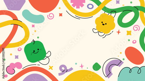 Kids and children background vector. Fun Childish hand drawn doodle design. Playful cartoon design for packaging design, wallpaper and print.