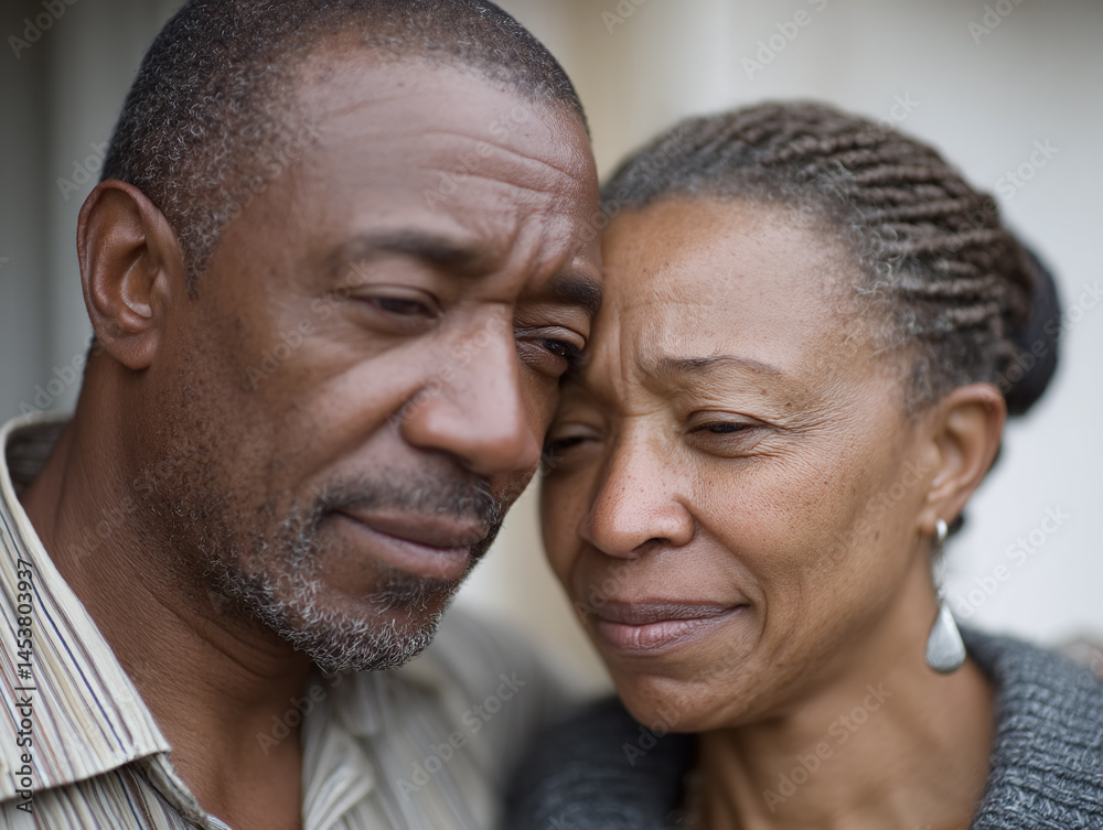 Obraz premium Elderly couple embracing closely, exhibiting a tender and affectionate connection. They display a sense of warmth, comfort, and emotional closeness, emphasizing their intimate bond