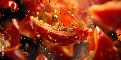 Obraz na płótnie Close-up of red chili peppers and gold particles w salonie