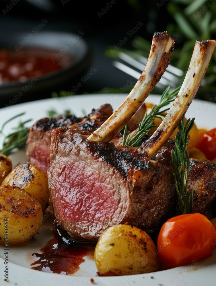 Delicious sliced beef, cooked rare and seasoned with rosemary.