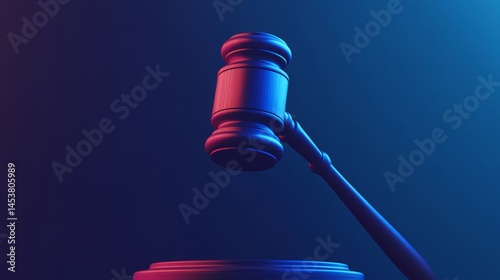 Obraz na płótnie A wooden gavel with gold handle on a dark blue desk. w salonie