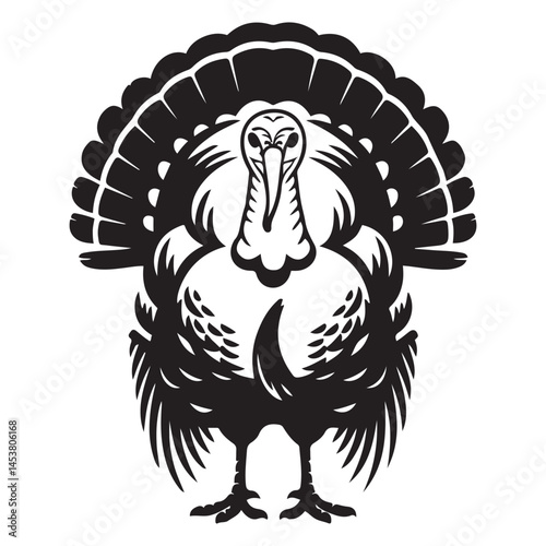 Turkey male silhouette front view. Farm animal icon Vector Black silhouettes. with white background