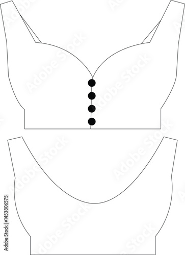 Sweetheart Neck Crop Top Technical Fashion Illustration | Flat Apparel Template CAD | Front and Back Views