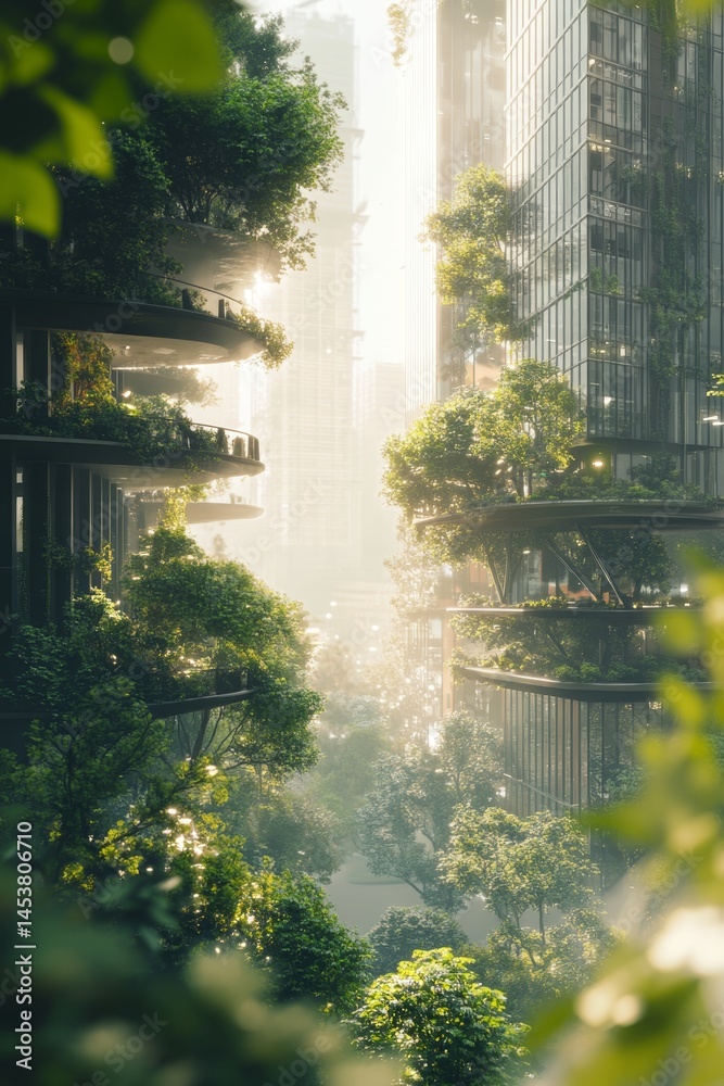 High rise city in nature, biodiversity and green technology innovation