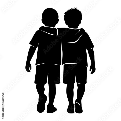 Kids hugging silhouette. Vector image