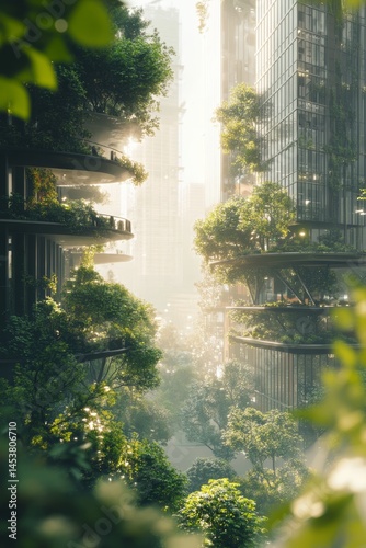 Obraz na płótnie High rise city in nature, biodiversity and green technology innovation w salonie