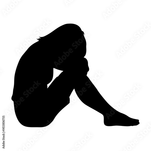 Lonely girl silhouette. Vector image