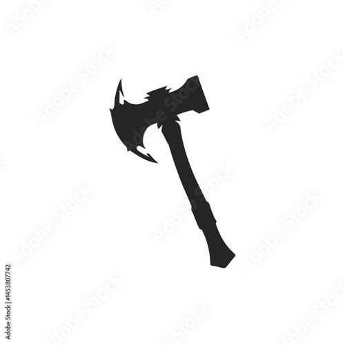 Silhouette of a battle axe on white background