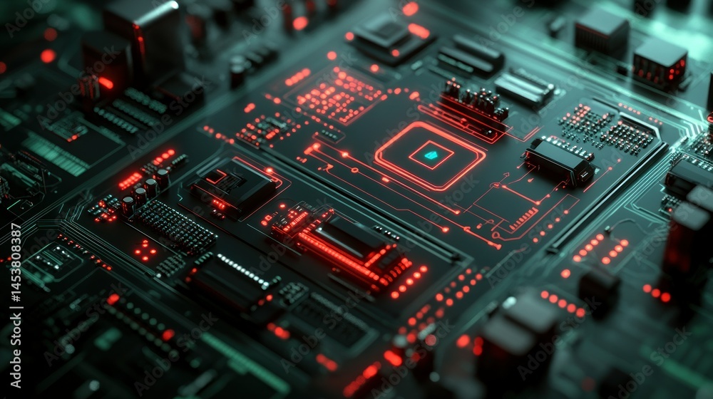 Illuminated Central Processing Unit on Circuit Board Illuminated Central Processing Unit on Circuit Board