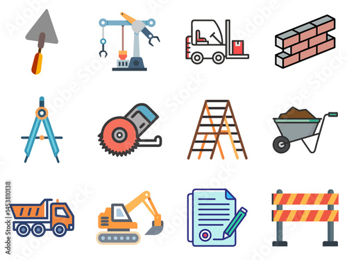 Heavy Duty: Construction Lineal Color Icons Set 2